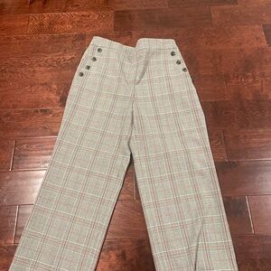 LOFT Red and Black Plaid Trousers